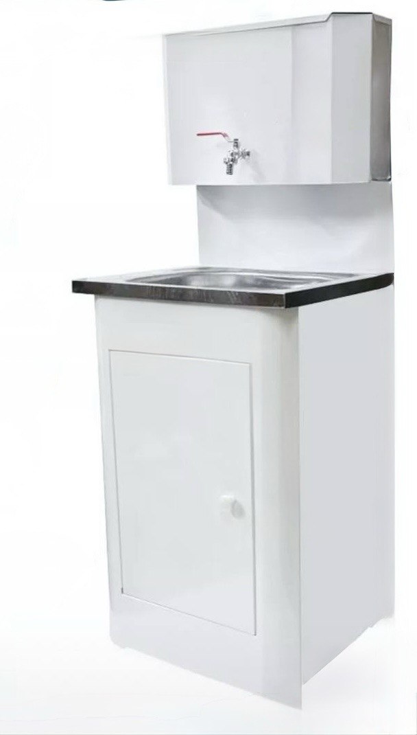 Умывальник "Дачный" без ЭВН НЕРЖ.мойка 50*40, 17л.,БЕЛЫЙ, кран пл.хром 1/2