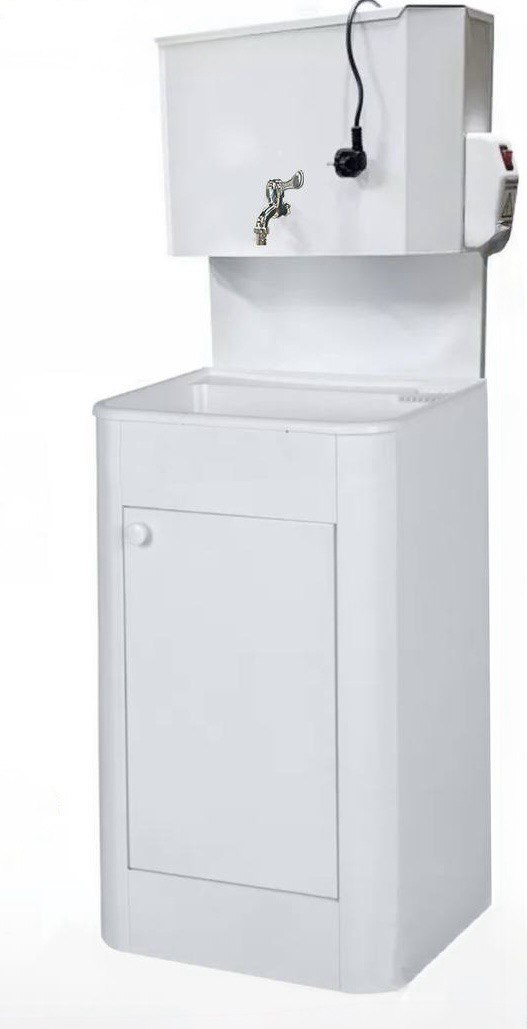 Умывальник "Дачный" с ЭВН пластм.мойка 50*40, 17л.,БЕЛЫЙ, кран пл.хром 1/2