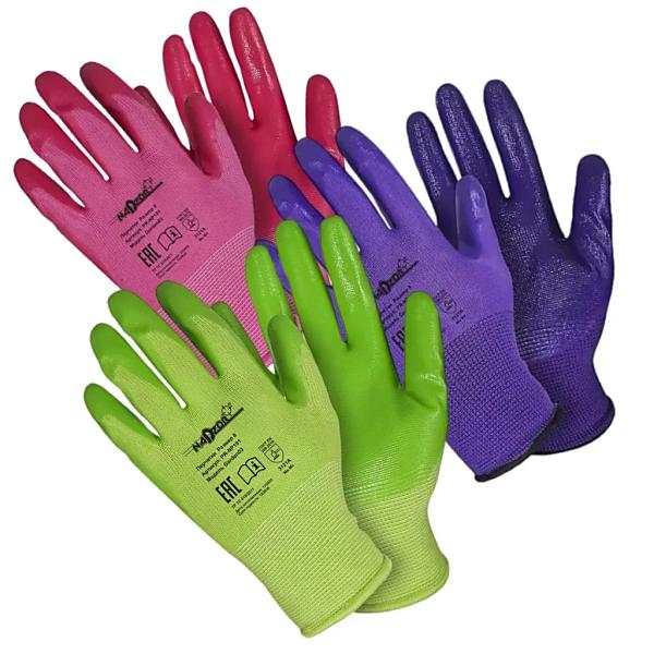 PR-NP191 Перчатки садовые «ФИТОМАСТЕР», п/э, нитр.покрытие, микс 3 цвет, в и/у, 8(М), Nadzor/120/12