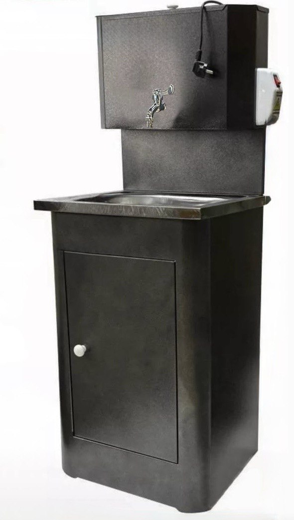 Умывальник "Дачный" с ЭВН НЕРЖ.мойка 50*40, 17л.,СЕРЕБРО, кран пл.хром 1/2