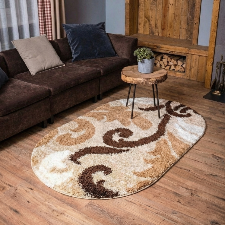 Ковер LAZANIA SHAGGY 1,5х3,0 овал s756A-S01 BEIGE / CAMEL (РАСПРОДАЖА)