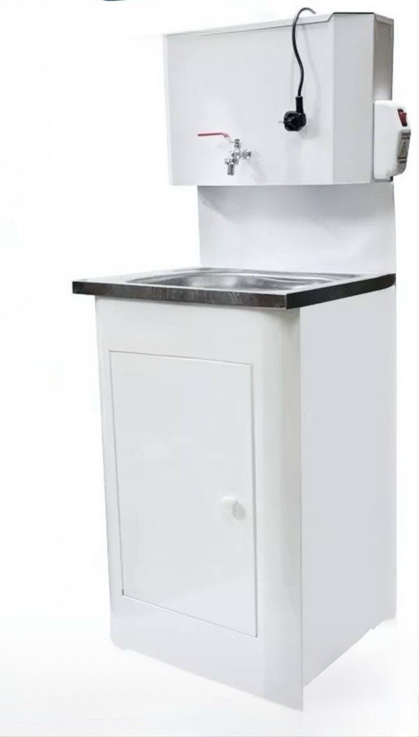 Умывальник "Дачный" с ЭВН НЕРЖ.мойка 50*40, 17л.,БЕЛЫЙ, кран пл.хром 1/2