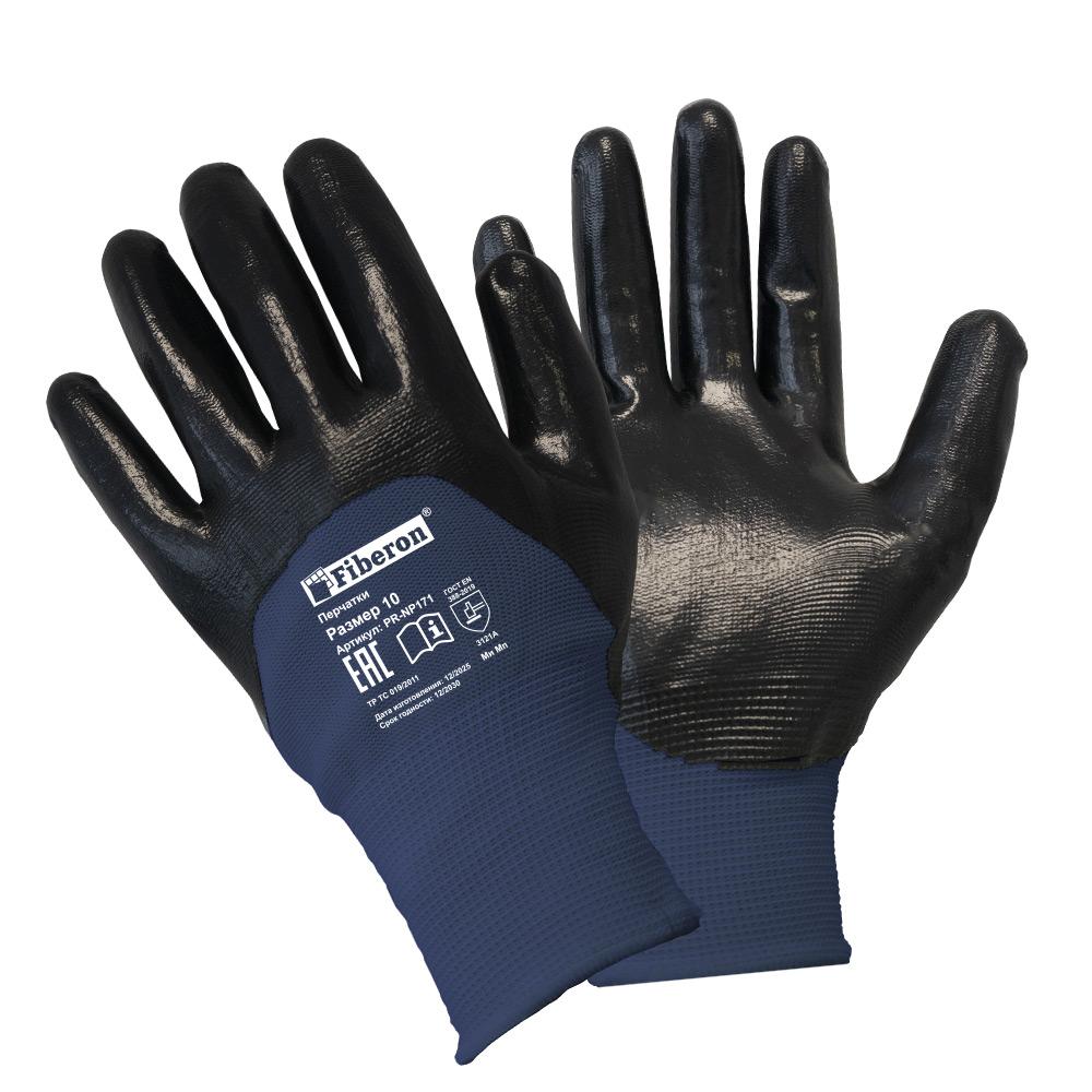 PR-NP171 Перчатки "СЛЕСАРЬ ПЛЮС: антискользящие"п/э, нитрил.покрытие, в и/у, 10(XL), Fiberon/120/12
